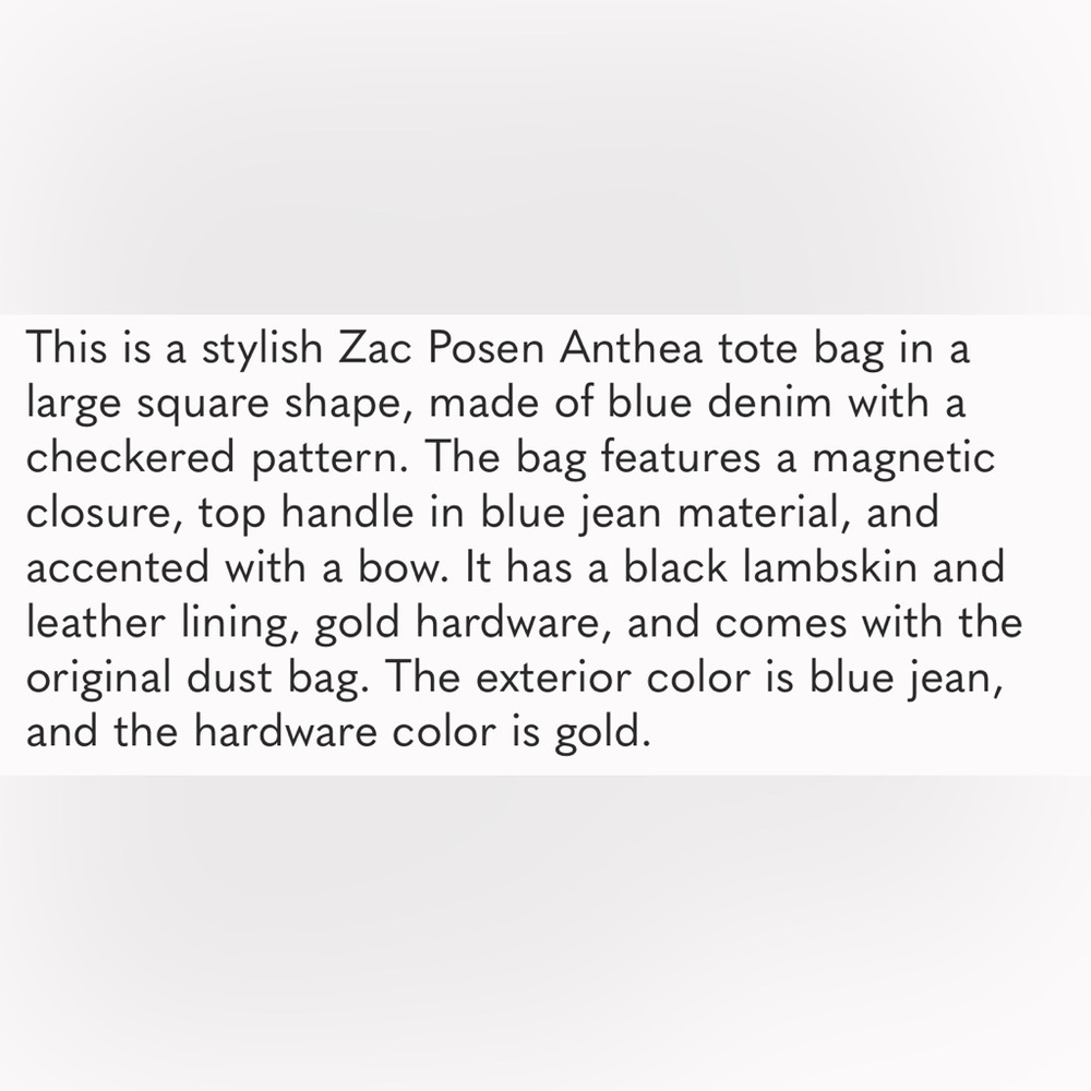 Zac Posen Anthea Denim Checkered Tote Bag NWT - Picture 16 of 16